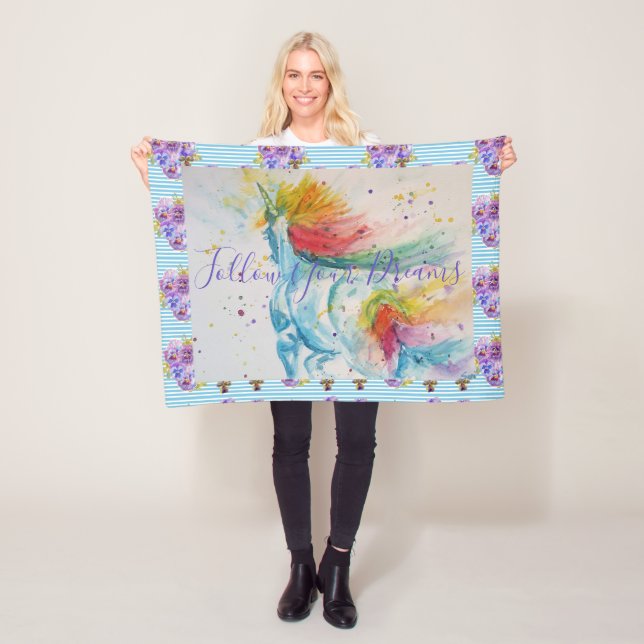 Unicorn Painting Follow Your Dreams Fleece Blanket (In Situ)