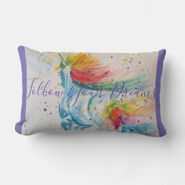 Unicorn Painting Follow Your Dreams Lumbar Cushion (Front)