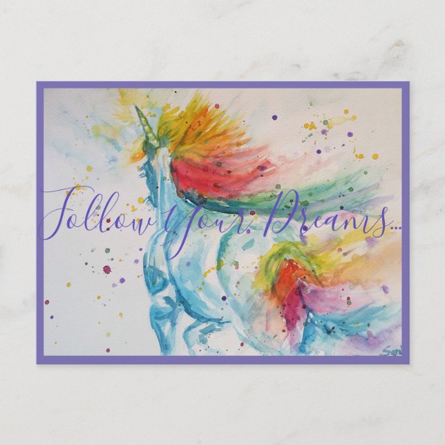 Unicorn Painting Follow Your Dreams PostCard (Front)