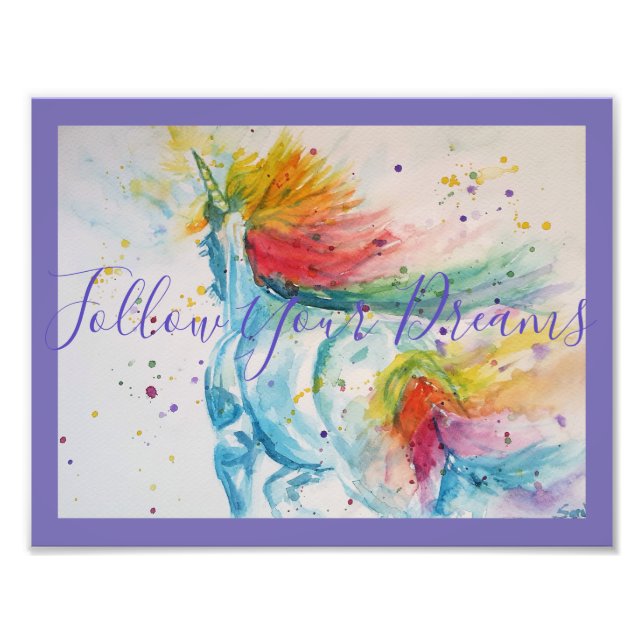 Unicorn Painting Follow Your Dreams Watercolour Photo Print (Front)