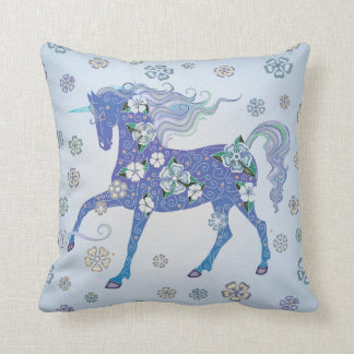 Unicorn Pale Blue in Flowers Cushion