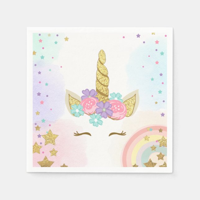 Unicorn Paper Napkin Pink Gold Magical Birthday (Front)