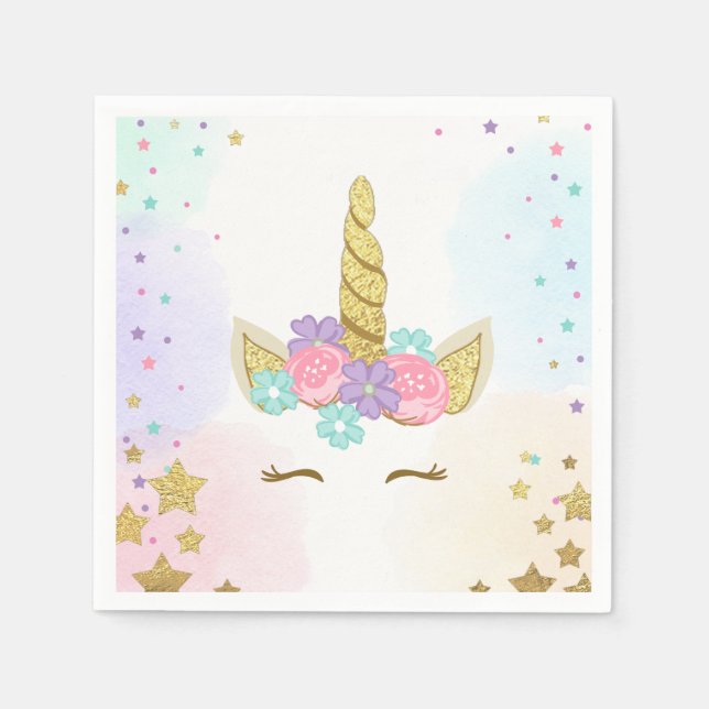 Unicorn Paper Napkin Pink Gold Magical Birthday (Front)