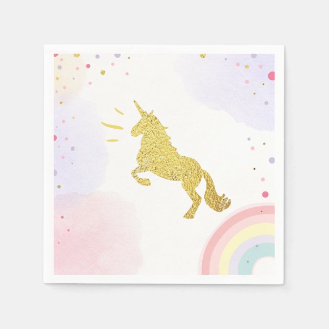 Unicorn Paper Napkin Pink Gold Magical Birthday (Front)