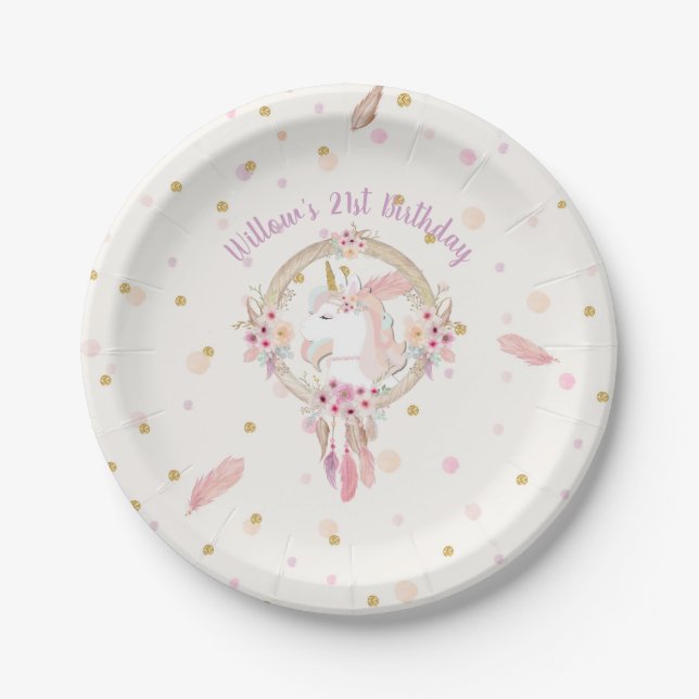 Unicorn Paper Plates Birthday Party Personalised (Front)
