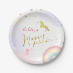 Unicorn Paper Plates Pink Gold Magical Birthday