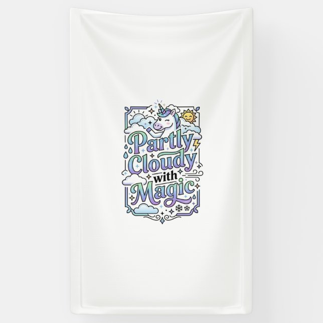 Unicorn Partly Cloudy with Magic Commercial Vector Banner (Vertical)