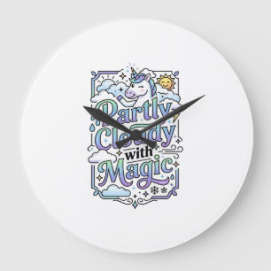 Unicorn Partly Cloudy with Magic Commercial Vector Large Clock