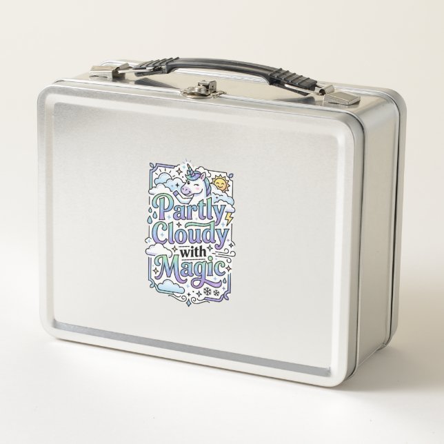 Unicorn Partly Cloudy with Magic Commercial Vector Metal Lunch Box (Front)