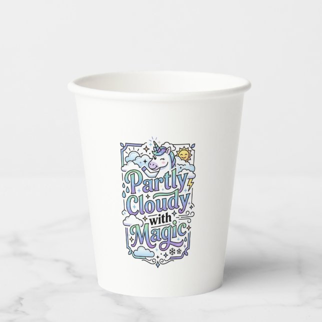 Unicorn Partly Cloudy with Magic Commercial Vector Paper Cups (Front)