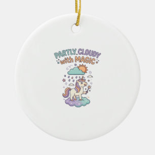Unicorn Partly Cloudy with Magic Trendy T-Shirt De Ceramic Tree Decoration