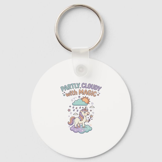 Unicorn Partly Cloudy with Magic Trendy T-Shirt De Key Ring (Front)
