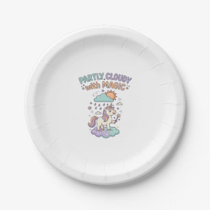 Unicorn Partly Cloudy with Magic Trendy T-Shirt De Paper Plate