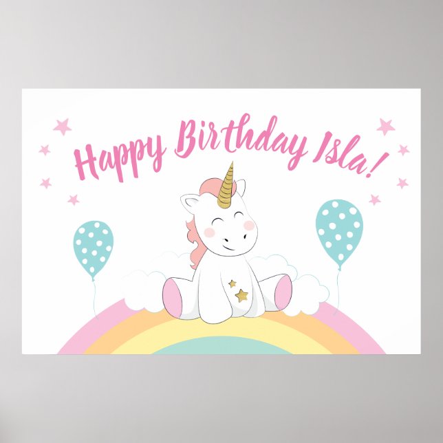Unicorn party backdrop, unicorn poster (Front)