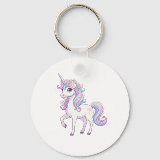 Unicorn Party Button Key Ring
