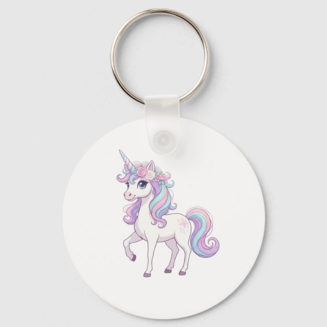 Unicorn Party Button Key Ring (Front)