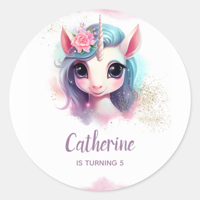 Unicorn Party Favour Tag Sticker (Front)