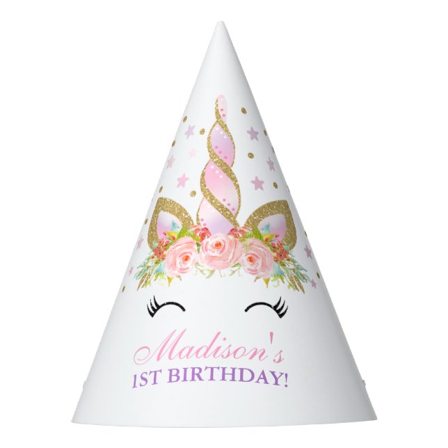 Unicorn Party Hat Floral Unicorn Birthday Party (Front)