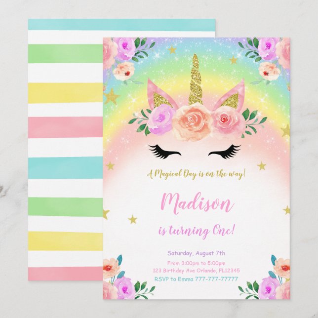 Unicorn Party Invitation (Front/Back)