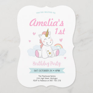 Unicorn Party Invitation, First birthday Invitation