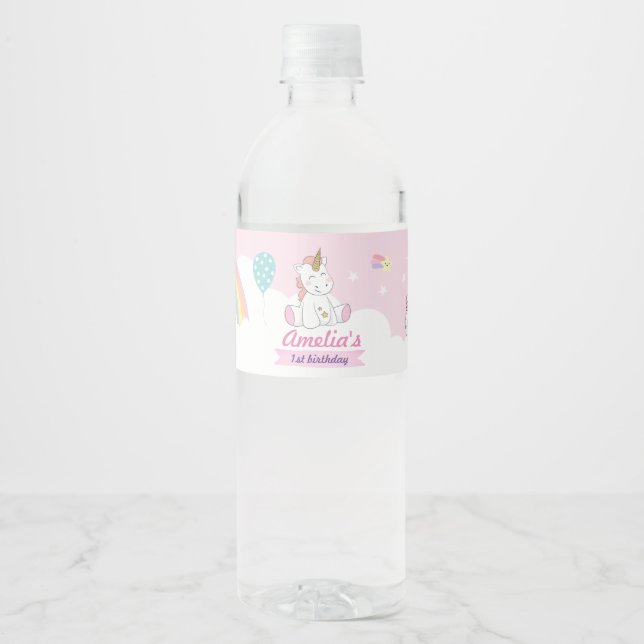 Unicorn party label, Unicorn Water Bottle Label (Front)