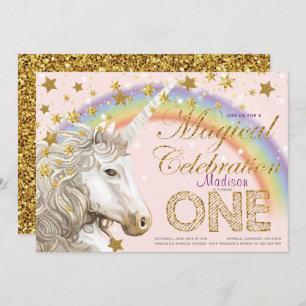 Unicorn Party Magical First Birthday Illustration Invitation
