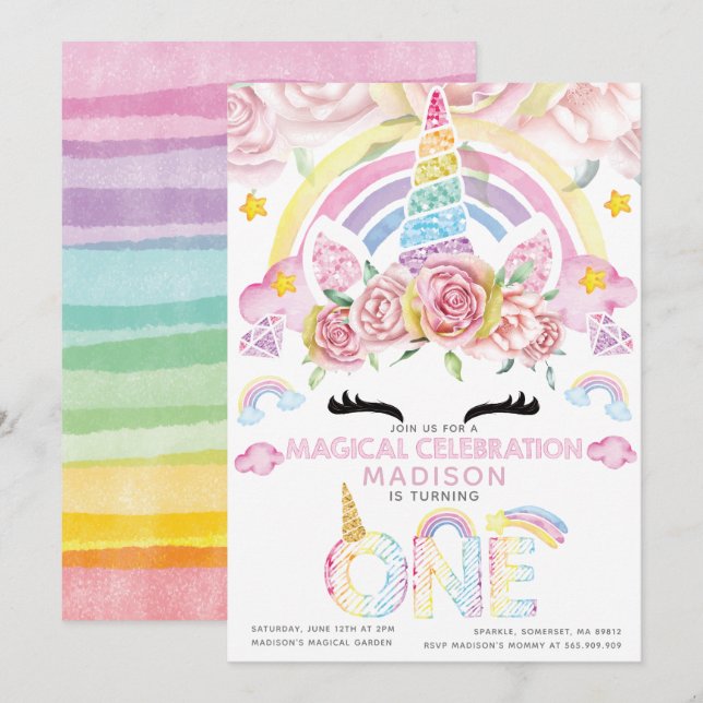 Unicorn Party Magical First Birthday Invitation (Front/Back)
