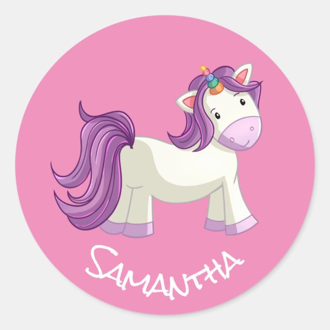  Unicorn Party Pink Classic Round Sticker (Front)