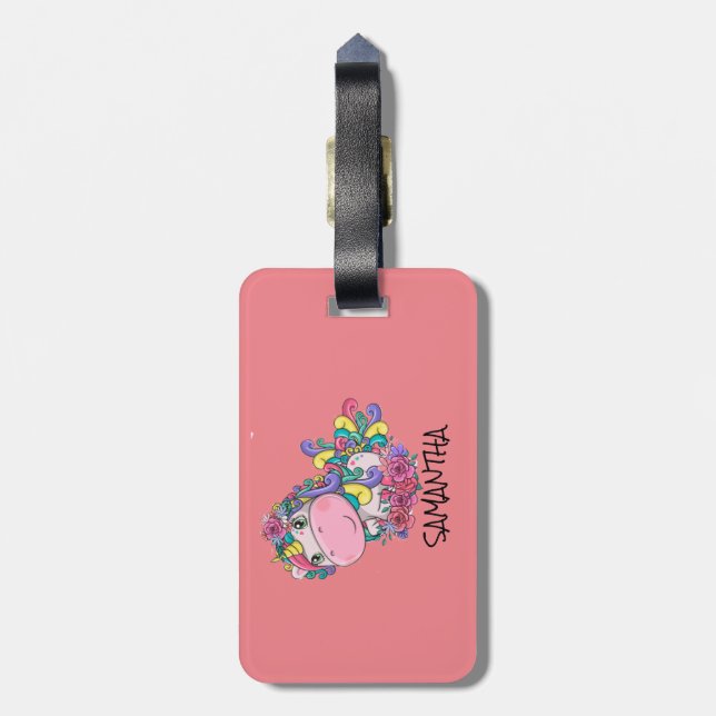 Unicorn Party Pink  Luggage Tag (Back Vertical)