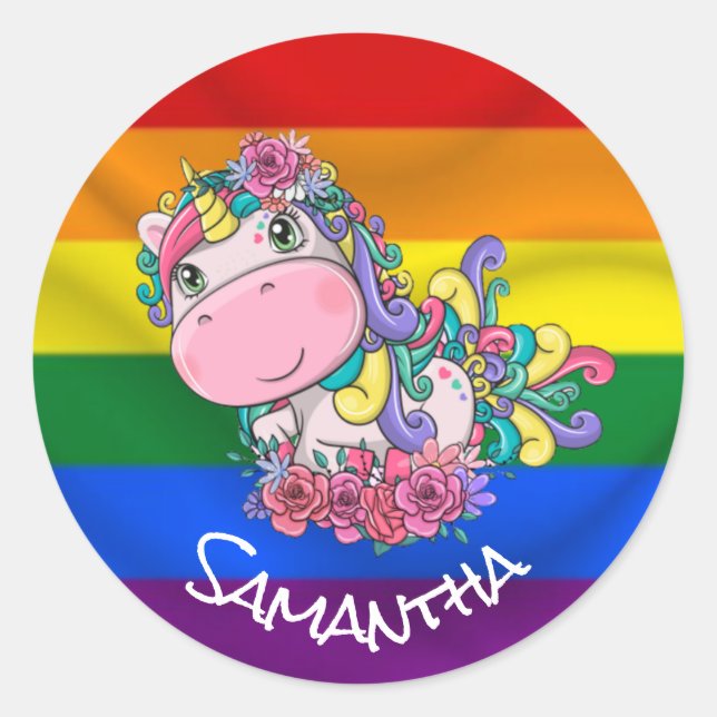 Unicorn Party Pride Rainbow Classic Round Sticker (Front)