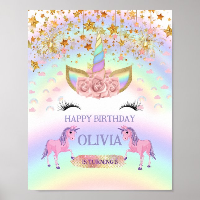 Unicorn party Rainbow 1st Birthday whimsical girl Poster (Front)