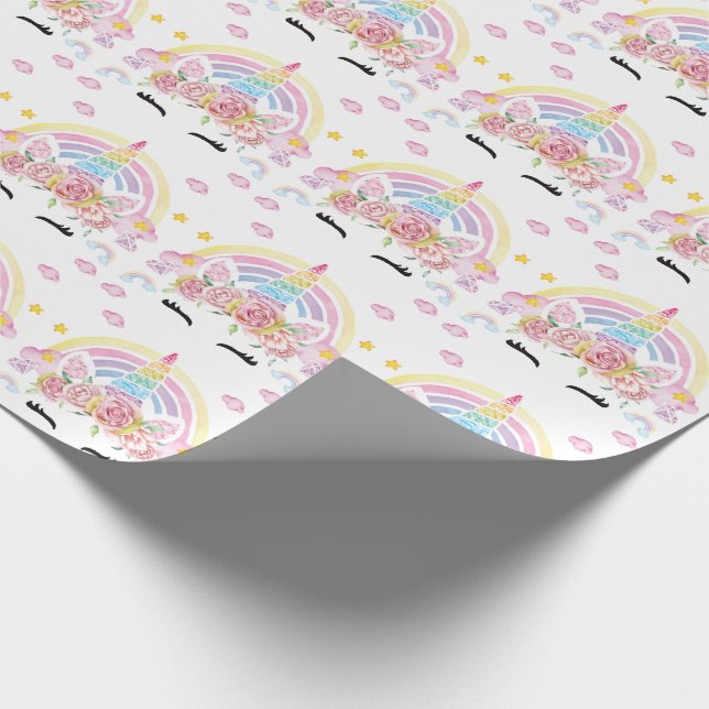 Unicorn Party Rainbow Glitter Wrapping Paper (Corner)