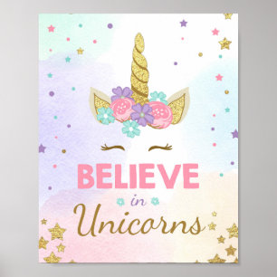 Unicorn Party Sign Believe in unicorns birthday