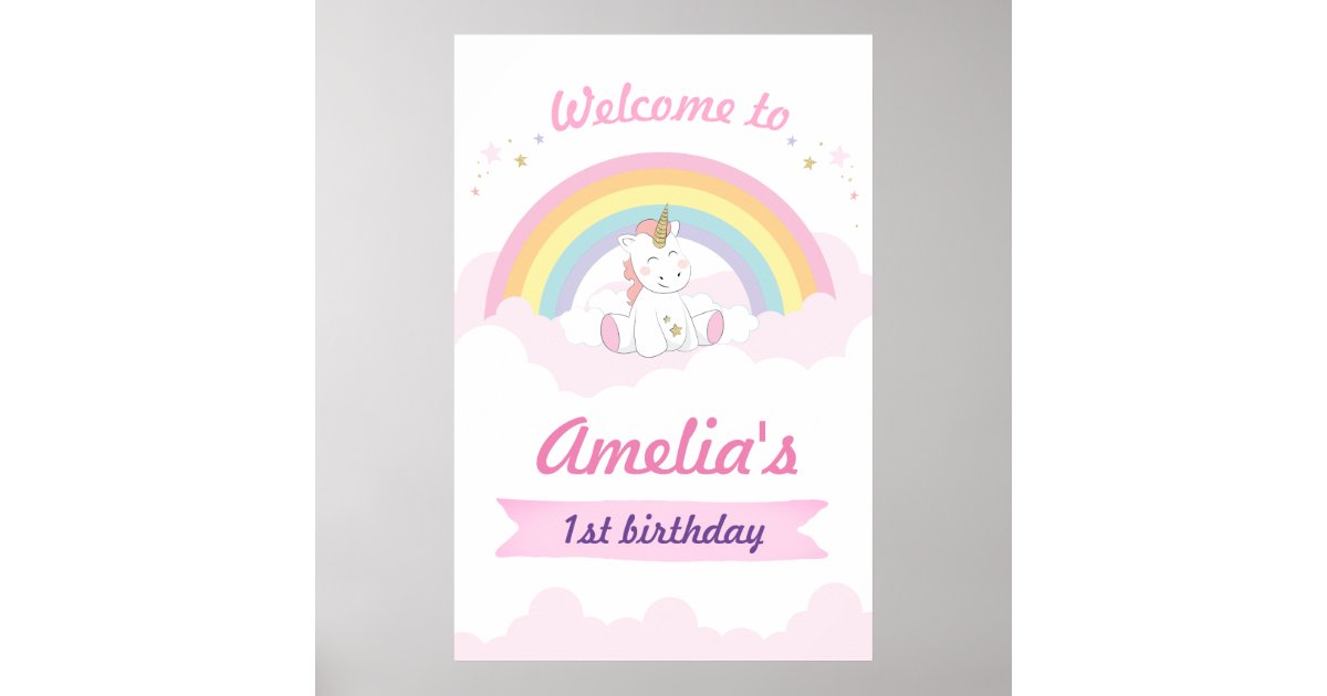 unicorn party sign unicorn welcome sign zazzlecouk