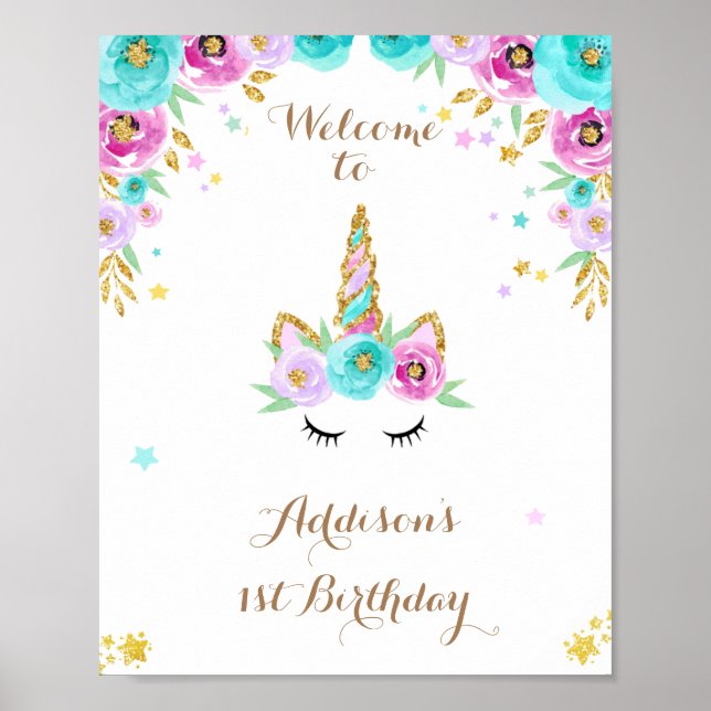 Unicorn party welcome sign (Front)