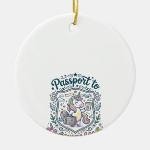 Unicorn Passport to Unicorn Land White Background Ceramic Tree Decoration