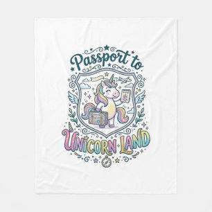 Unicorn Passport to Unicorn Land White Background Fleece Blanket