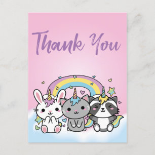 Unicorn  Pastel Girls Birthday Thank You Postcard