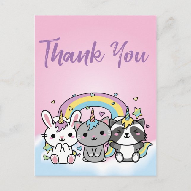 Unicorn  Pastel Girls Birthday Thank You Postcard (Front)