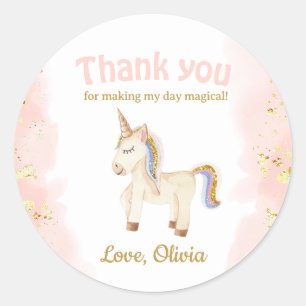 Unicorn pastel gold glitter Birthday favour  Classic Round Sticker
