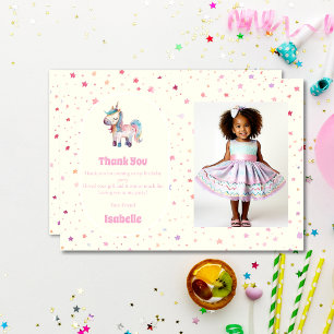 Unicorn Pastel Pink  Girls Birthday Party Photo Thank You Card