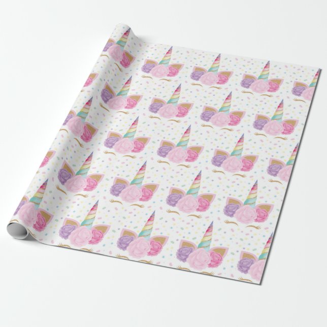 Unicorn Pastel Pink Girly Rainbow Birthday Wrapping Paper (Unrolled)