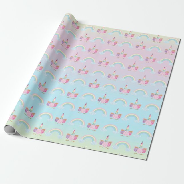 Unicorn Pastel Pink Girly Rainbow Birthday  Wrapping Paper (Unrolled)