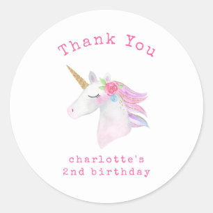 Unicorn Pastel Pink Purple Girl Birthday Thank You Classic Round Sticker