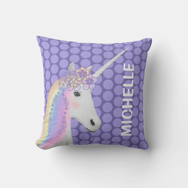 Unicorn Pastel Purple Polka Dots Cushion (Front)