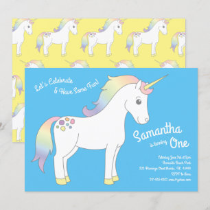 Unicorn Pastel Rainbow 1st Birthday Party Invitation