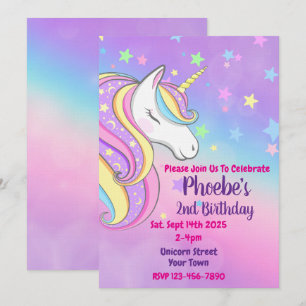 Unicorn Pastel Rainbow Birthday Party Invitation
