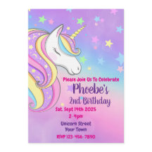 Unicorn Pastel Rainbow Birthday Party Invitation