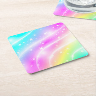 Unicorn Pastel Rainbow Colour Square Paper Coaster