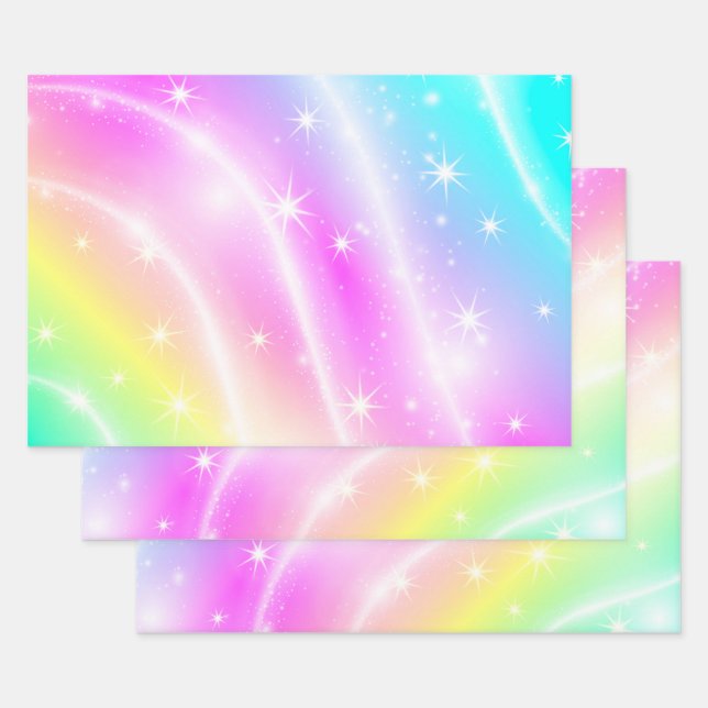Unicorn Pastel Rainbow Colour   Wrapping Paper Sheet (Set)